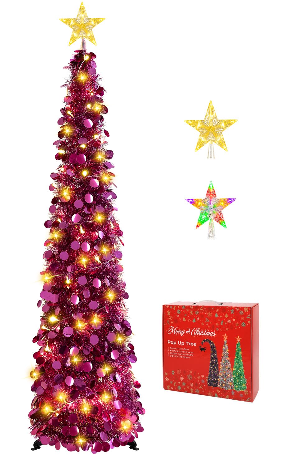 5FT Pop Up Christmas Tree with Lighted Top Star for Christmas Decorations