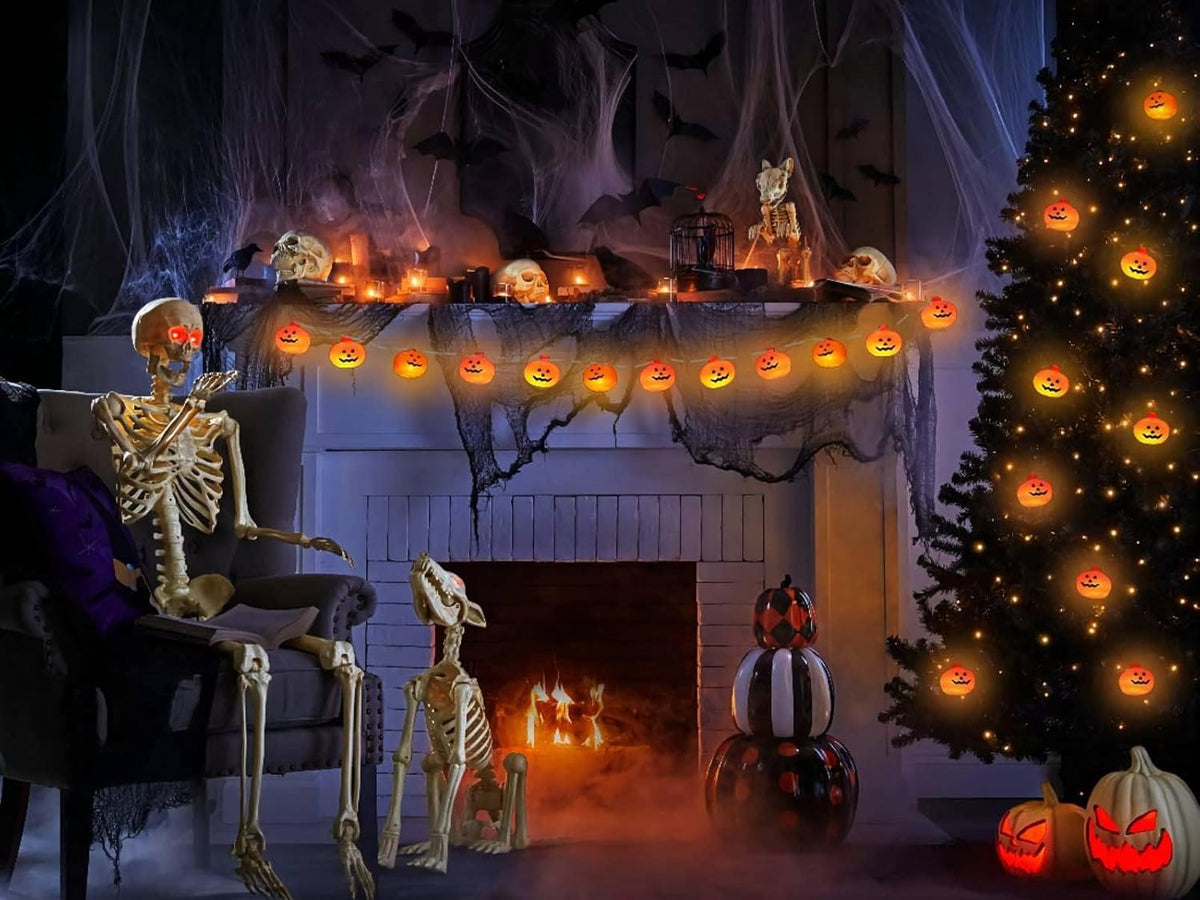 Runleo Halloween Decorations Pumpkin String Lights Battery Operated