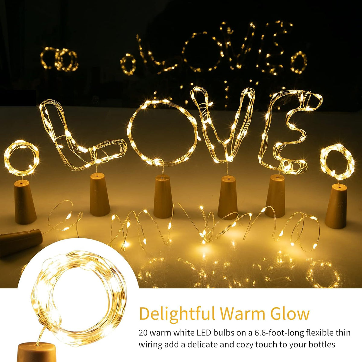 Brightown 10 Pack 7ft Battery Operated Wine Bottle Lights with Cork