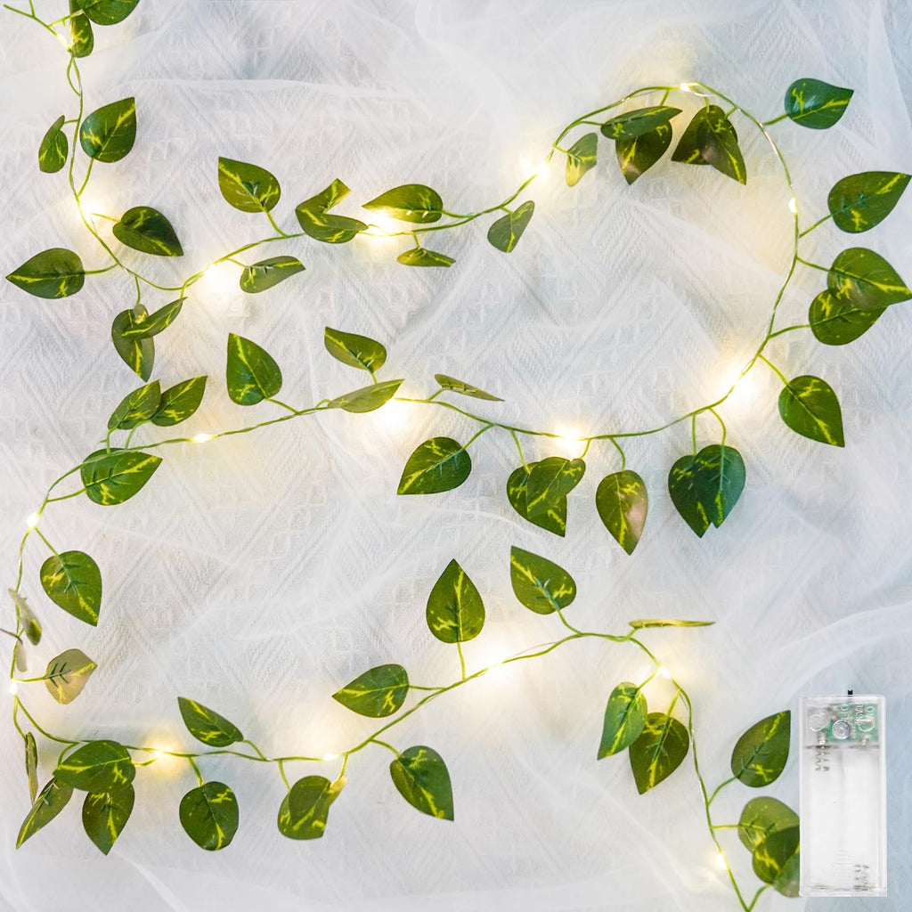 suddus Fake Vines with Eucalyptus Leaf String Lights, 6.56ft 20 LED Fairy Lights with Timer, Fall Garland Lights Battery Operated for Bedroom, Wall, Party, Garden, Harvest, Thanksgiving Decor