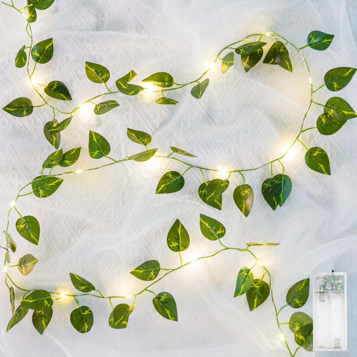 suddus Fake Vines with Eucalyptus Leaf String Lights, 6.56ft 20 LED Fairy Lights with Timer, Fall Garland Lights Battery Operated for Bedroom, Wall, Party, Garden, Harvest, Thanksgiving Decor