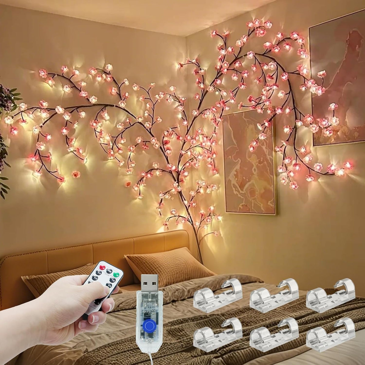 FNHMSL 4FT 48LED Cherry Enchanted Willow Vine Lights for Christmas Bedroom