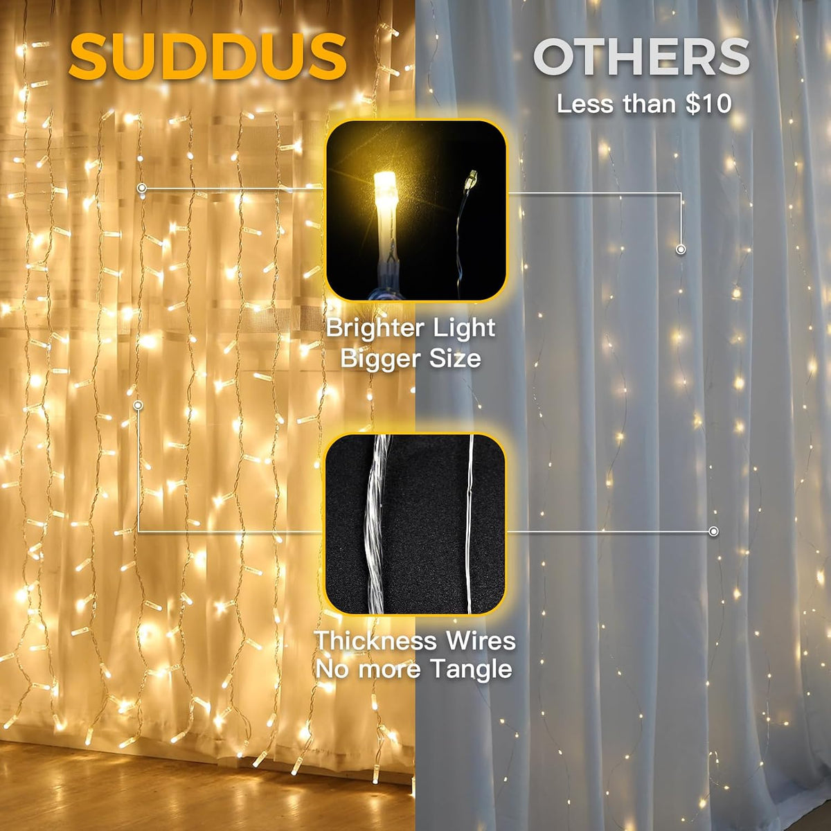 suddus 200 LED Curtain Lights Fairy Lights with Remote Bedroom 6.5x6.5ft