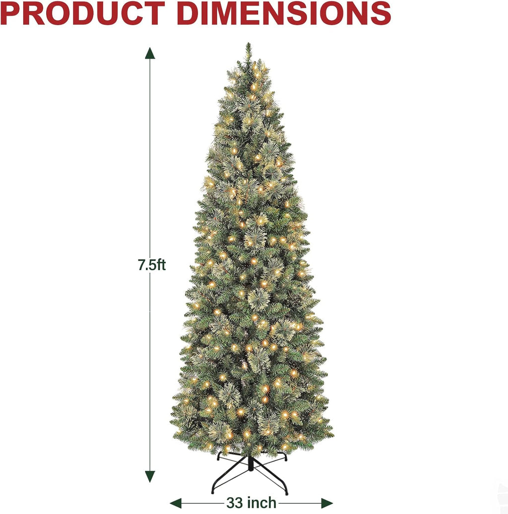 Hykolity 7.5 ft Slim Prelit Christmas Tree with Pine Needle
