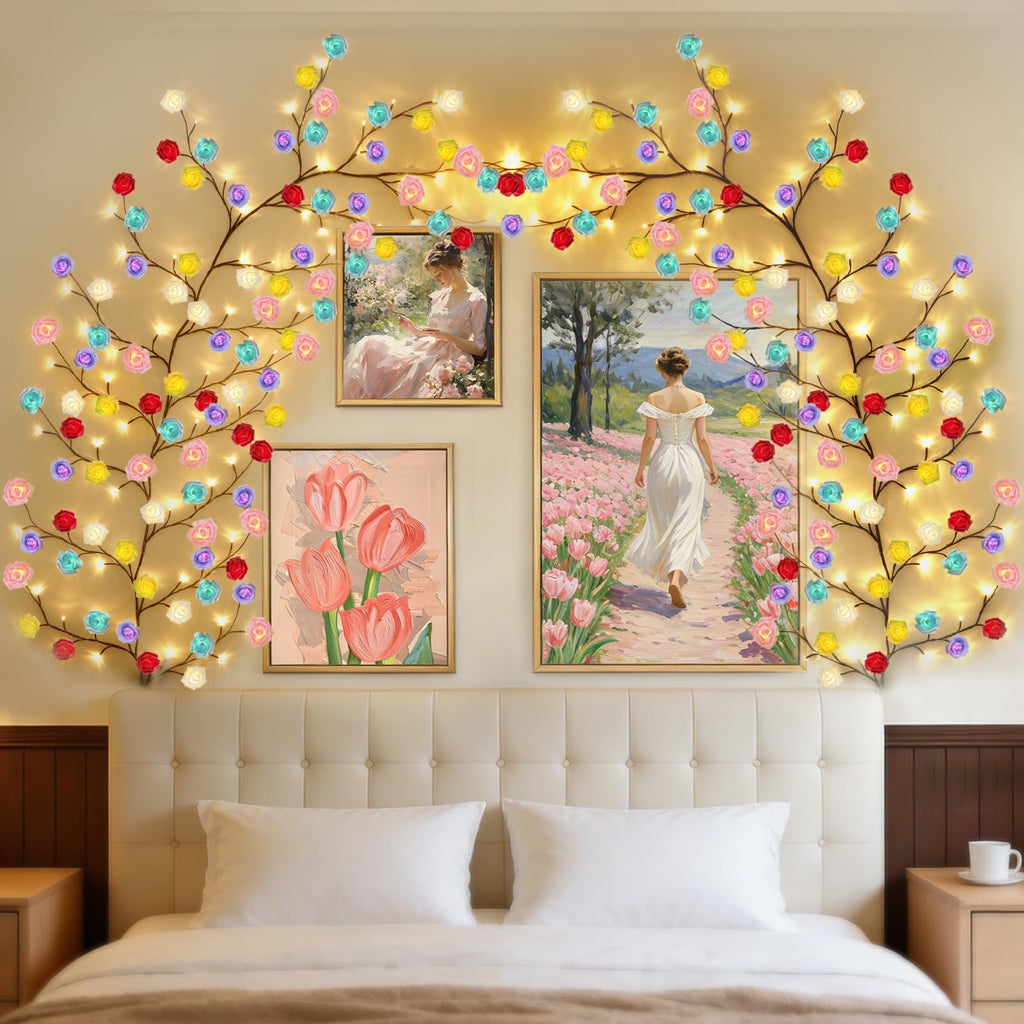 7.55FT 144LED Pink Cherry Blossom Tree Branch Lights for Wall Battery Box