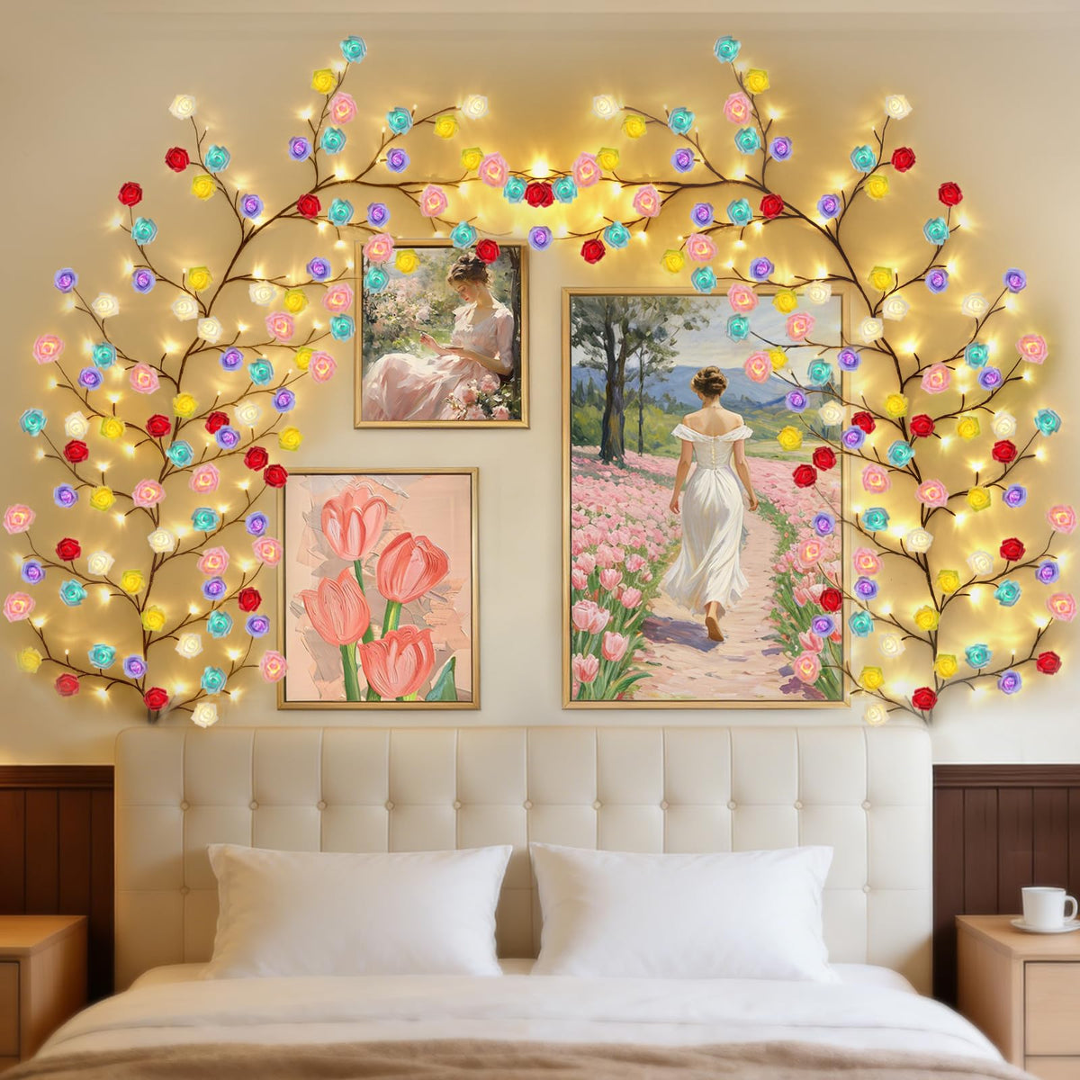 7.55FT 144LED Pink Cherry Blossom Tree Branch Lights for Wall Battery Box