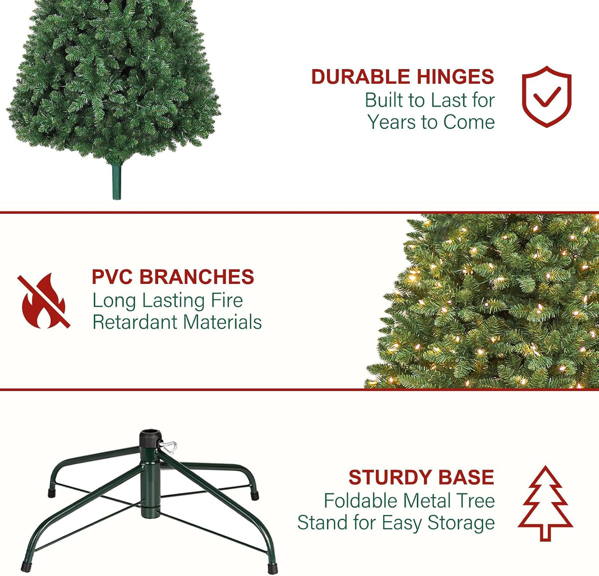 Hykolity 7.5 ft Prelit Christmas Tree with 1,450 Branch Tips, 450 Warm White Led Lights, Hinged Design and Sturdy Metal Stand