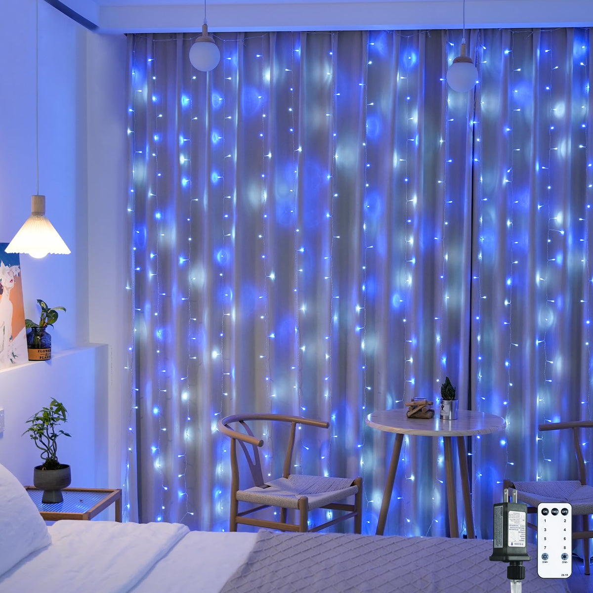 JMEXSUSS 300 LED Remote Control Curtain Lights, Plug in Fairy Curtain Lights Outdoor, Window Wall Hanging String Lights for Bedroom Indoor Dorm Backdrop Wedding Party Patio Christmas Decor, Warm White