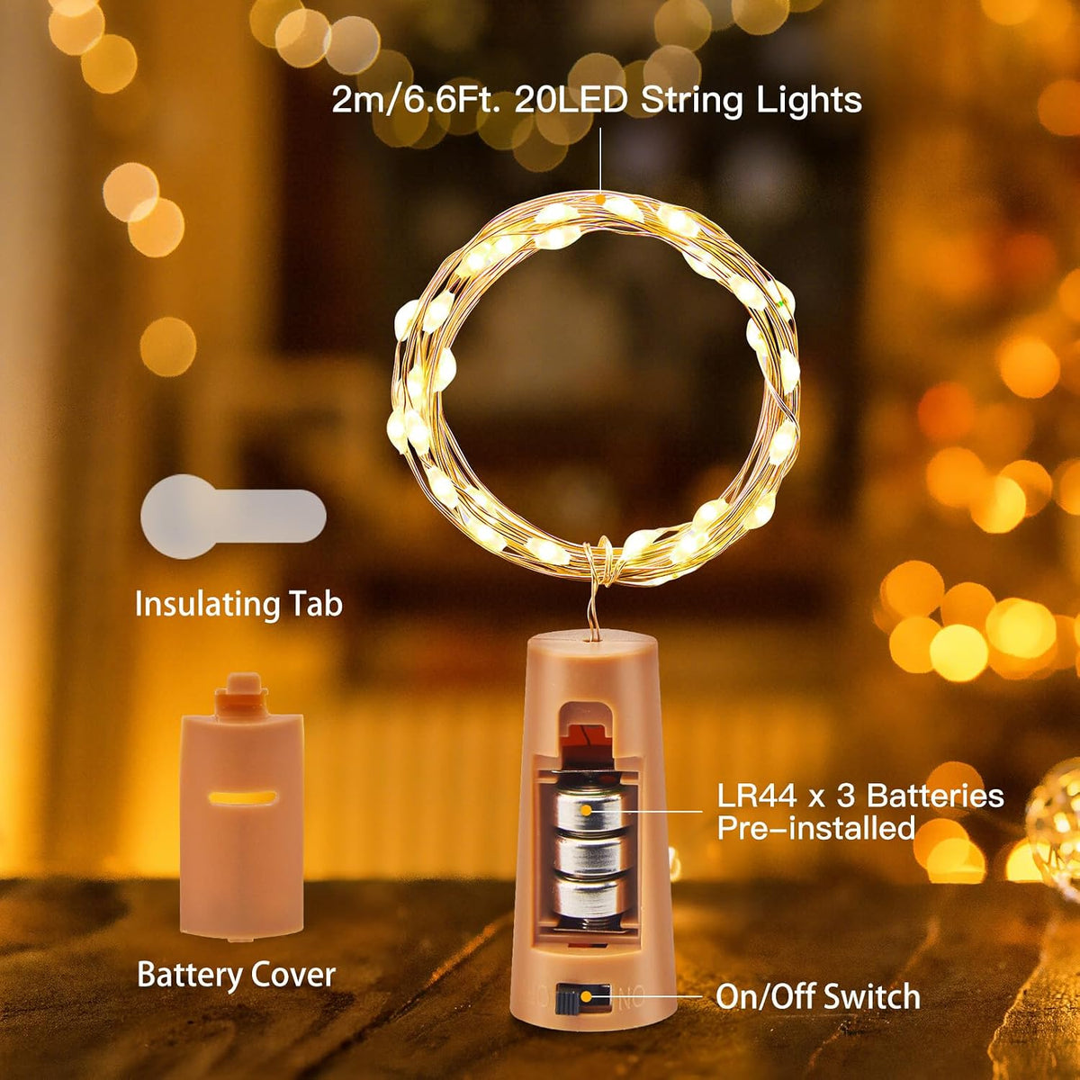 Brightown 10 Pack 7ft Battery Operated Wine Bottle Lights with Cork