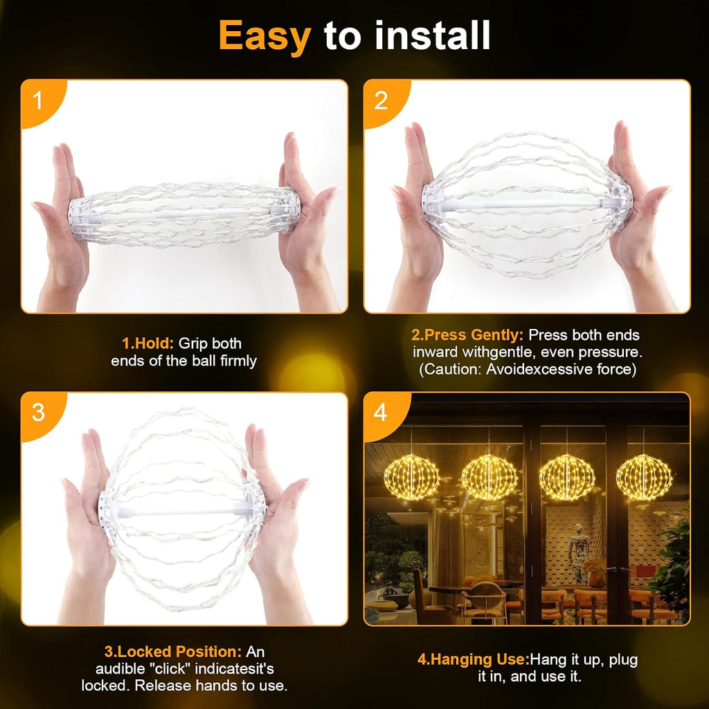 Outdoor Ball String Lights, Hanging Tree Garden Lights - 2 Pack 11.8" Sphere Light with Plug for Party Wedding Yard Garden Porch Patio Decoration(Warm White)