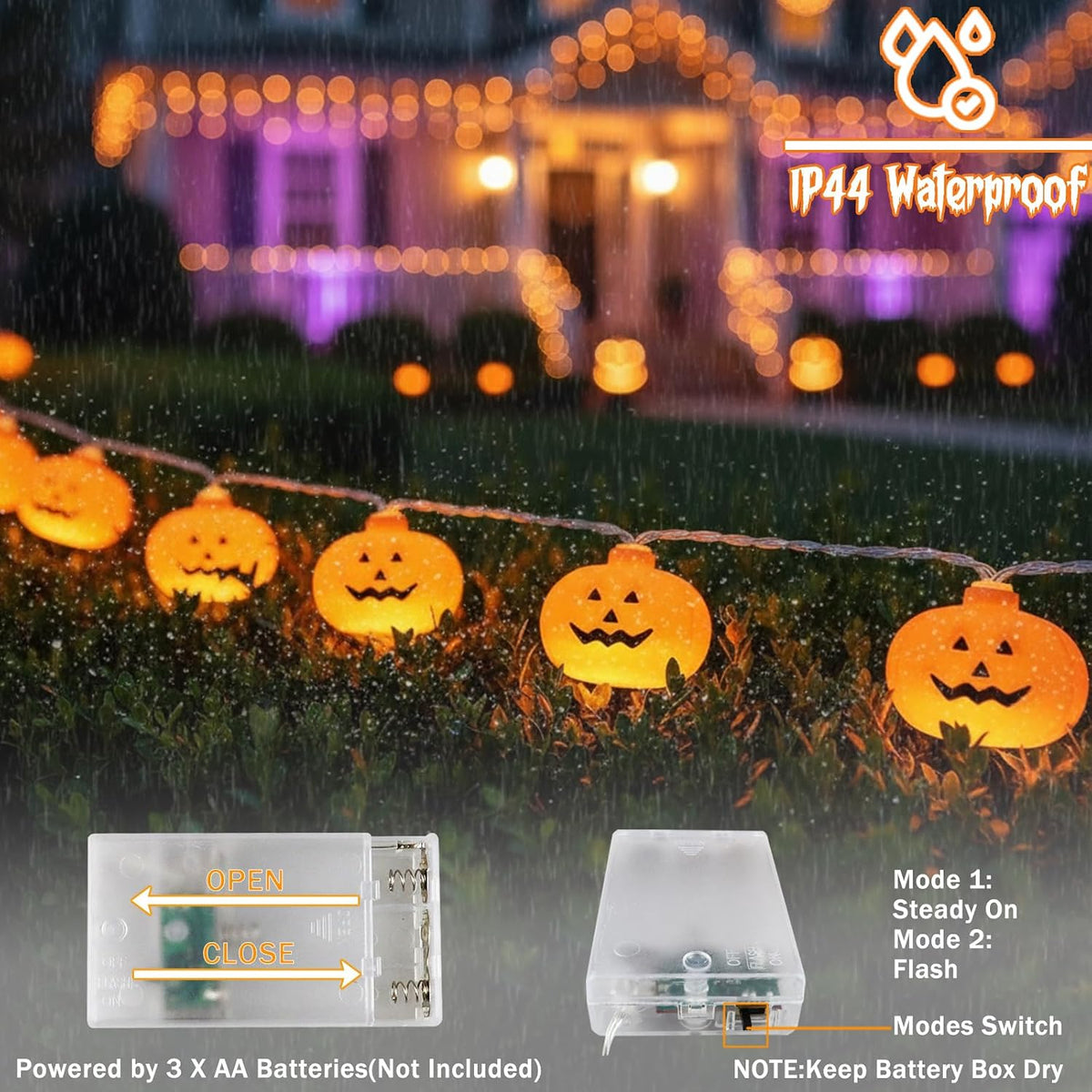 Runleo Halloween Decorations Pumpkin String Lights Battery Operated