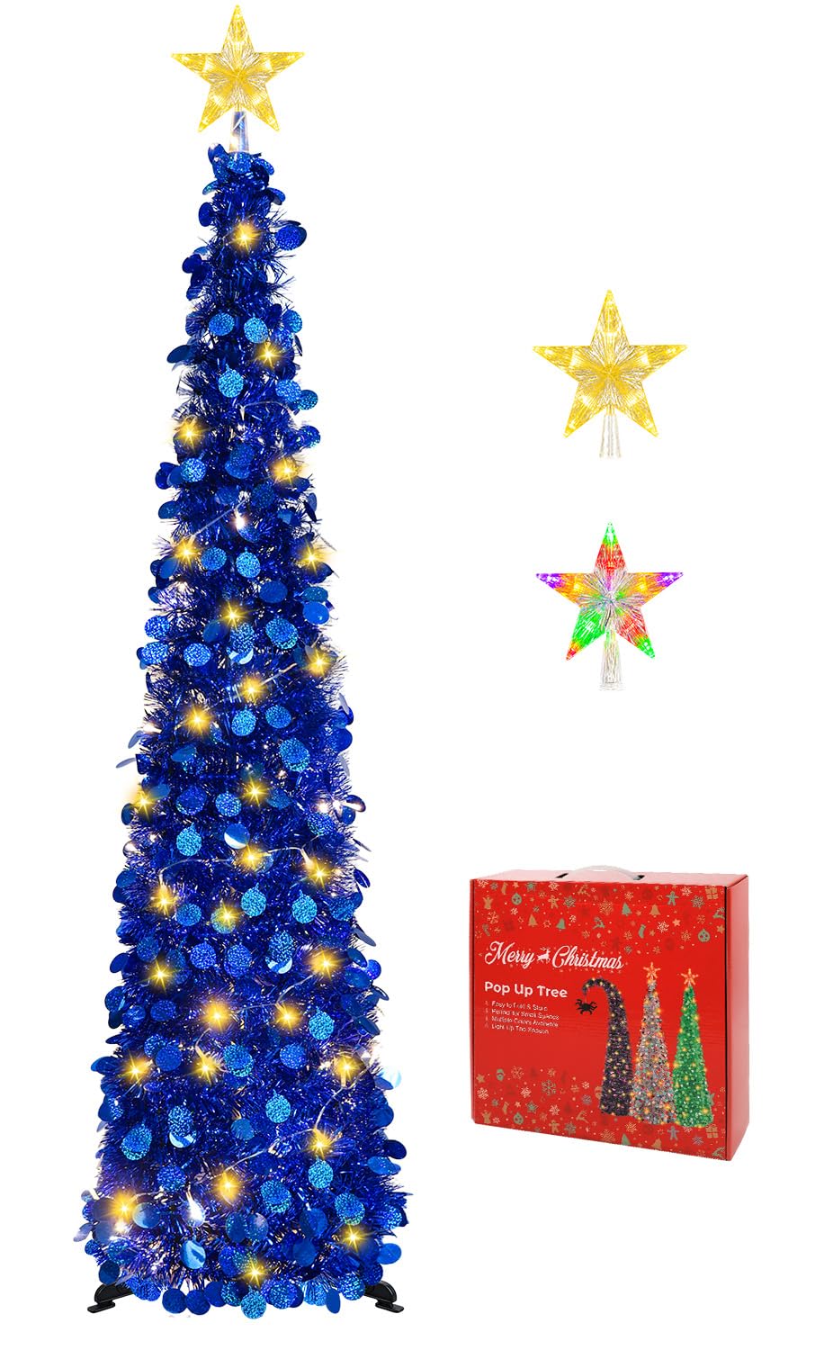 5FT Pop Up Christmas Tree with Lighted Top Star for Christmas Decorations