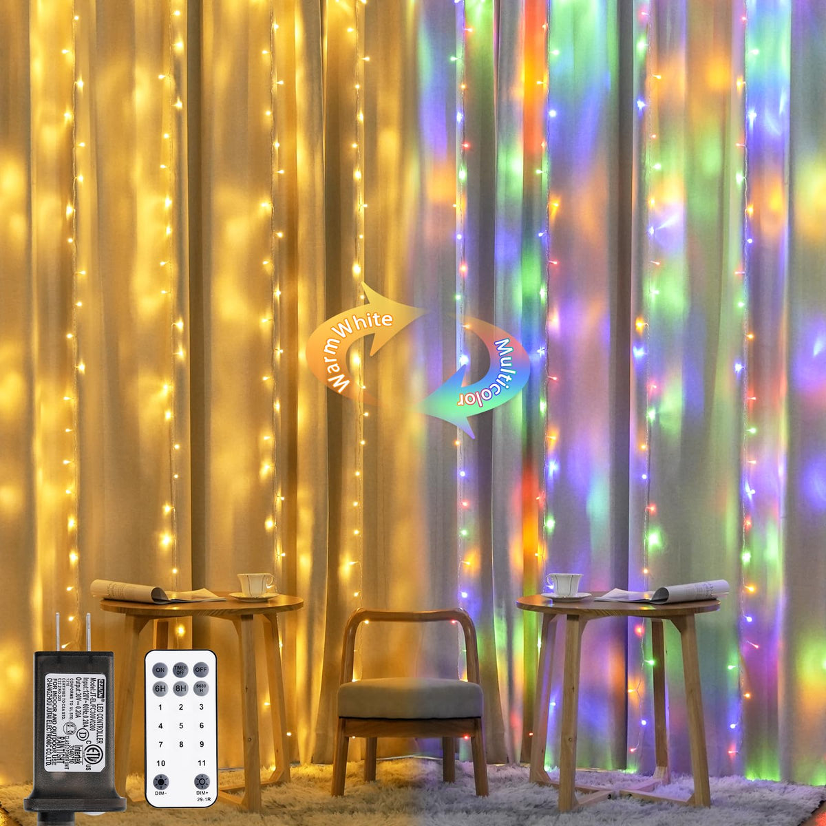 JMEXSUSS 300 LED Remote Control Curtain Lights, Plug in Fairy Curtain Lights Outdoor, Window Wall Hanging String Lights for Bedroom Indoor Dorm Backdrop Wedding Party Patio Christmas Decor, Warm White