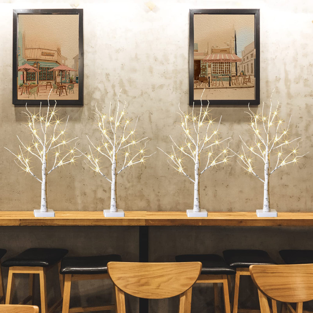 PEIDUO Christmas Decorations, 2FT Birch Tree with LED Lights, Warm White Light up Tree Lamp, Artificial Trees for Home Table Inside, Battery Powered, Timer (2PK)
