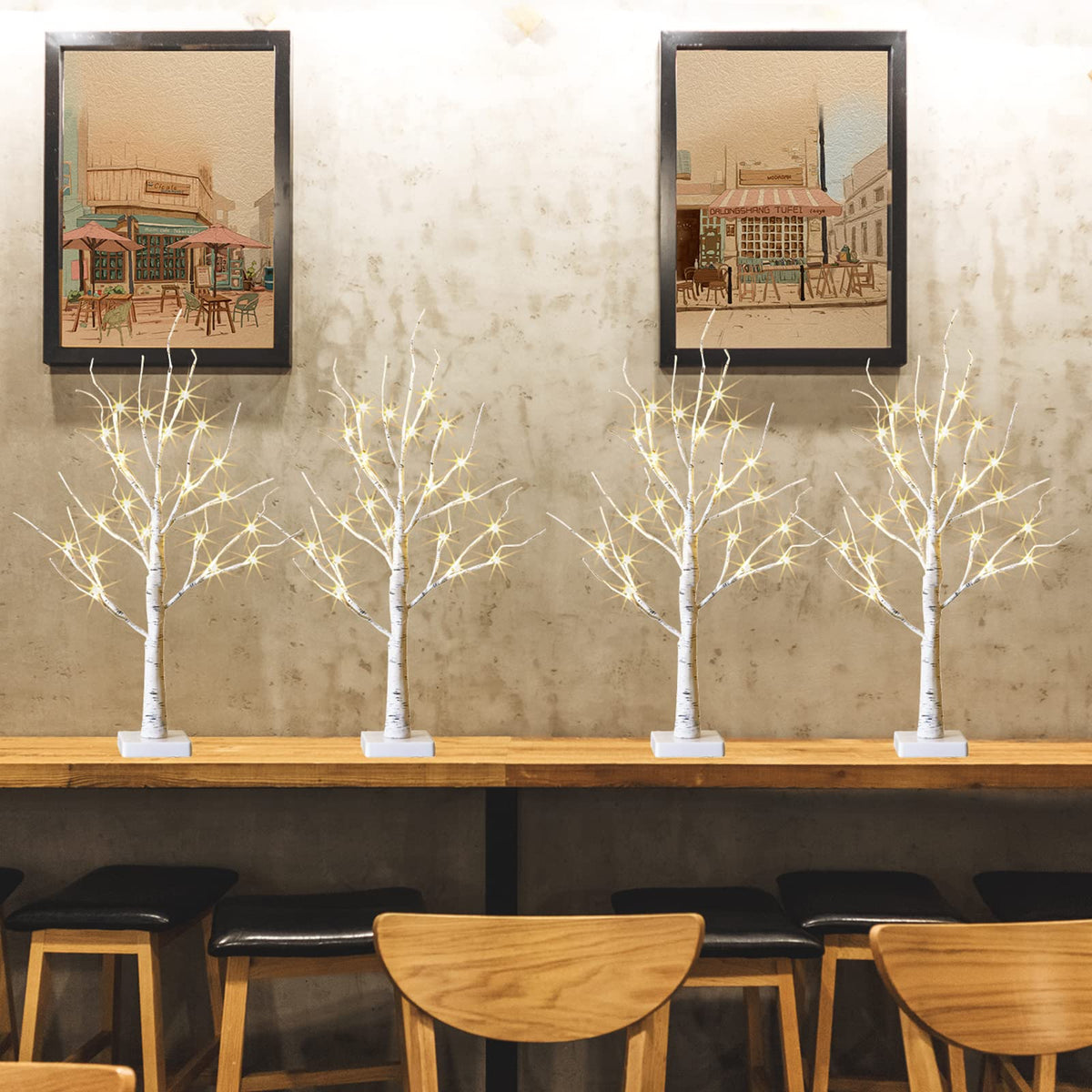 PEIDUO Christmas Decorations, 2FT Birch Tree with LED Lights, Warm White Light up Tree Lamp, Artificial Trees for Home Table Inside, Battery Powered, Timer (2PK)