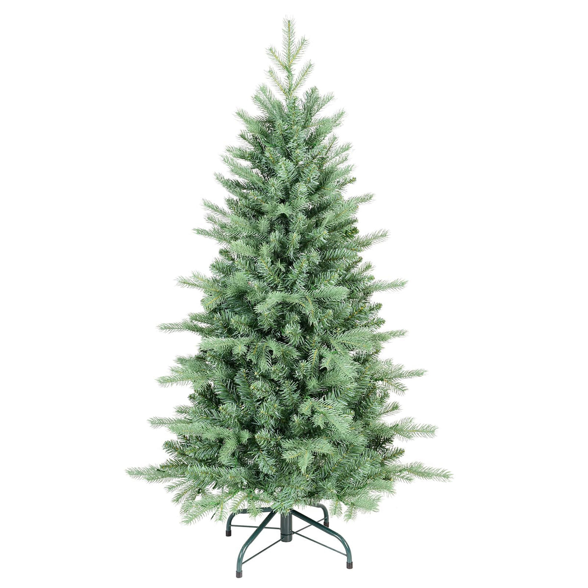 6 FT Prelit Artificial Skinny Christmas Tree,Blue Spruce Slim Pencil Xmas Tree with 1205 PE&PVC Mixed Branch Tips and 300 UL Listed Clear Lights,Hinged Pine Tree with Metal Stand for Home Office Décor