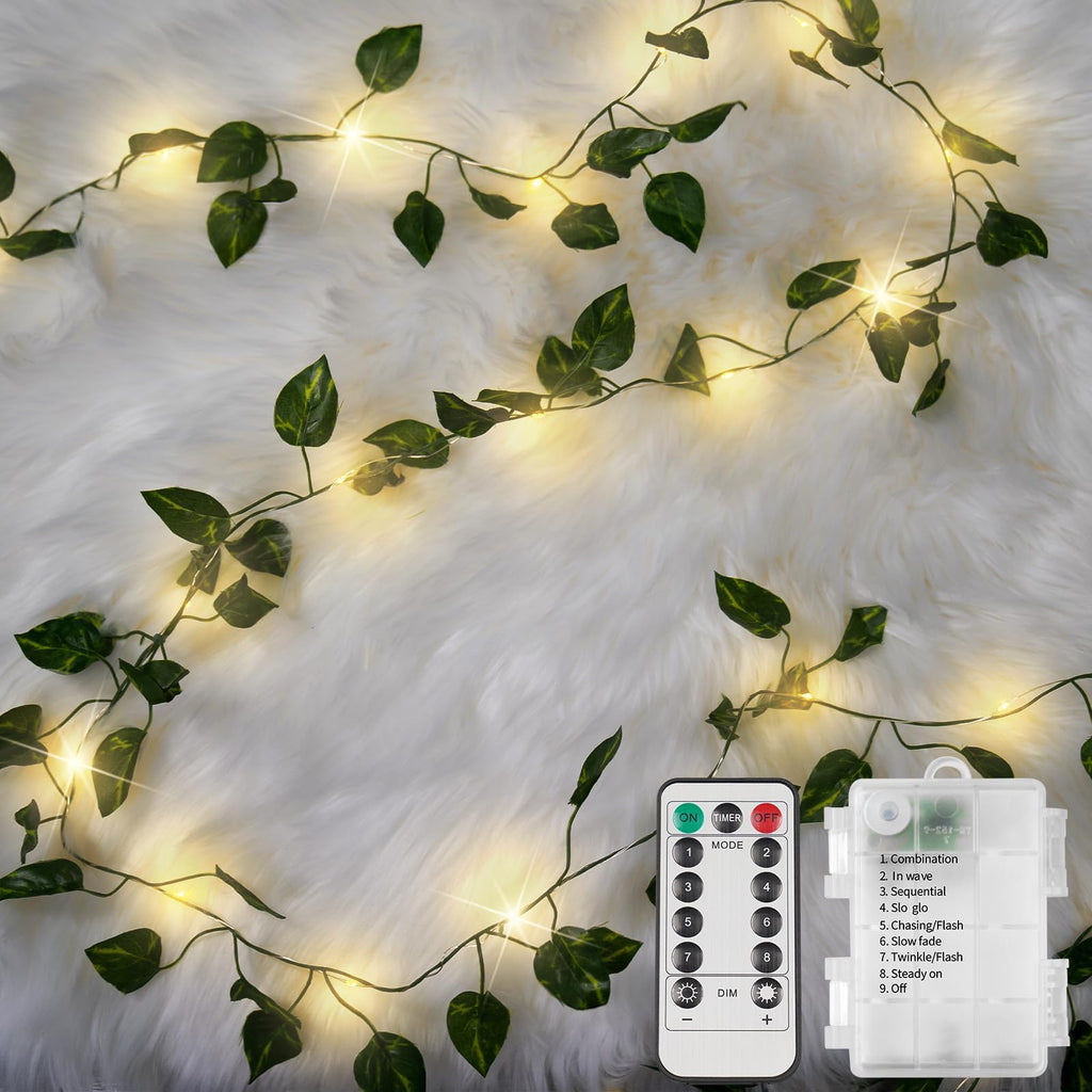 suddus 60LED Garland with White Camellia Lights Battery Operated Clear Wire
