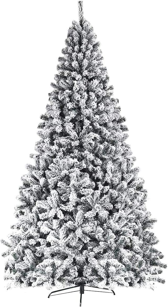 ReunionG 7.5FT Snow Christmas Tree, Artificial Flocked Hinged Pine Tree, Holiday Decoration Tree with Premium PVC Needles and Solid Metal Stand, Full Christmas Tree for Indoor Outdoor (7.5FT)