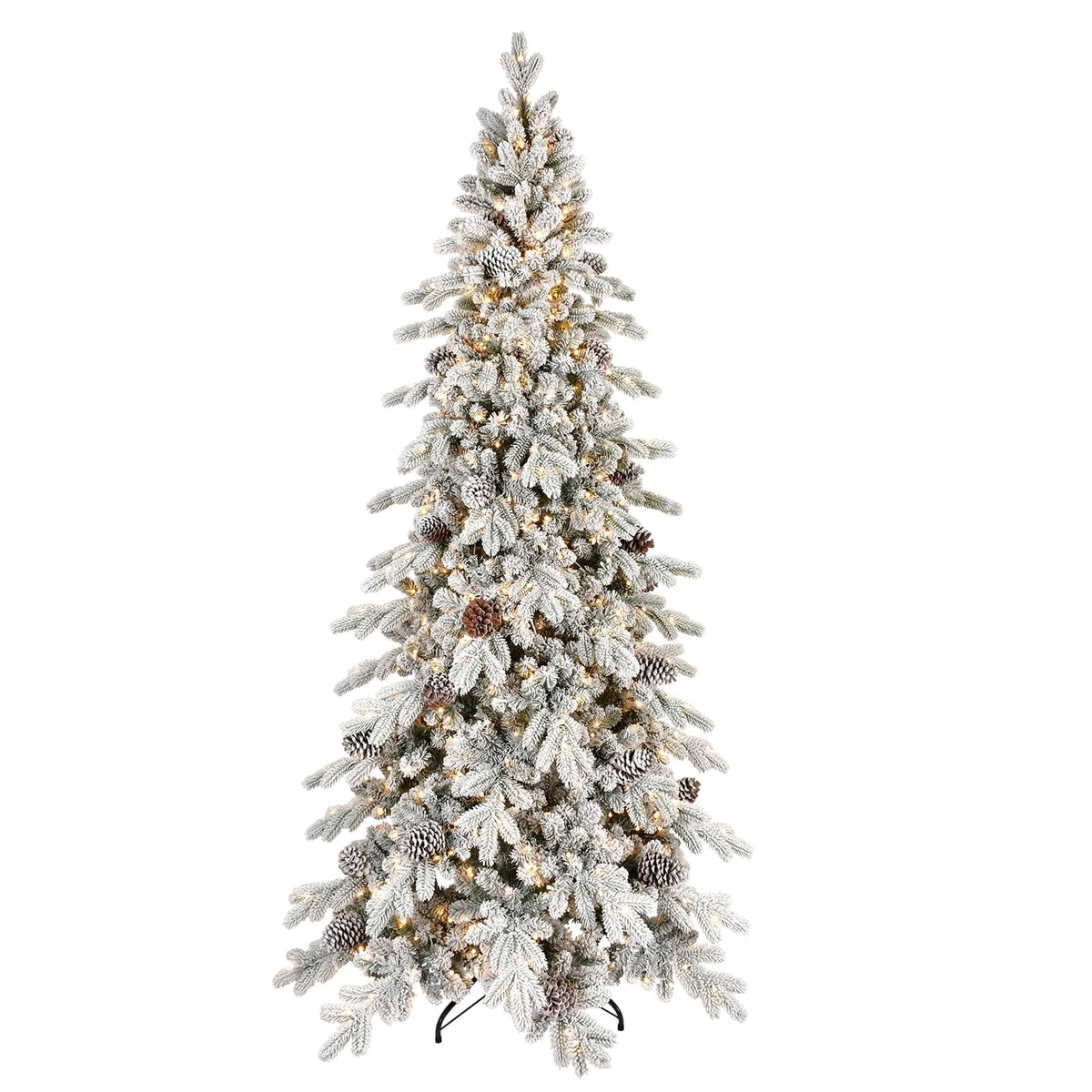 6 FT Prelit Artificial Skinny Christmas Tree,Blue Spruce Slim Pencil Xmas Tree with 1205 PE&PVC Mixed Branch Tips and 300 UL Listed Clear Lights,Hinged Pine Tree with Metal Stand for Home Office Décor
