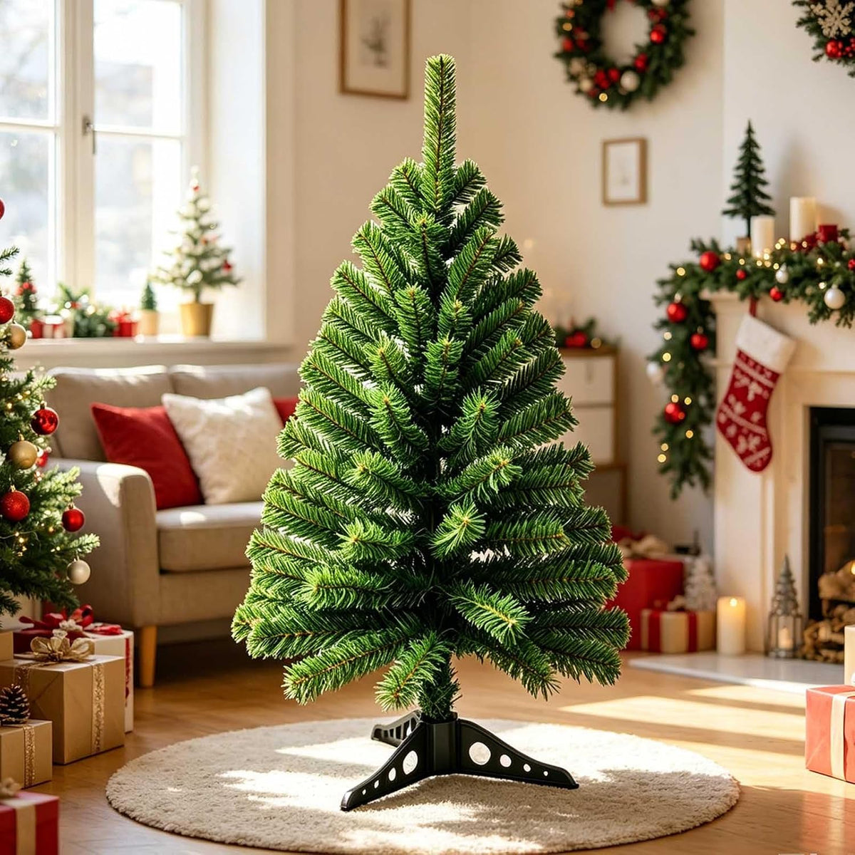 3FT Small Christmas Tree – Premium Mini Xmas Artificial Trees for Home, Tabletop, Office, Apartment, Indoor Holiday Decorations, Easy-Assembly Metal Hinges & Foldable Base (Dark Green)