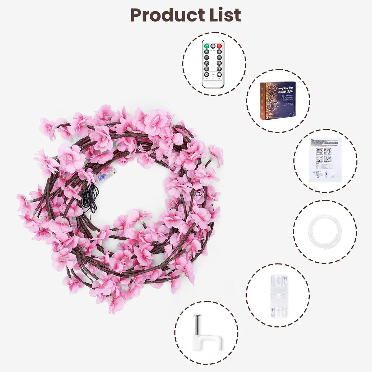 Cherry LED Tree Branch Lights for Wall, Cherry Blossom Willow Vine Twig Decor Garland with 48 LED Lights and Remote,8 Lighting Modes,Christmas Decorations Indoor for Home Wall Door Window (47inch)