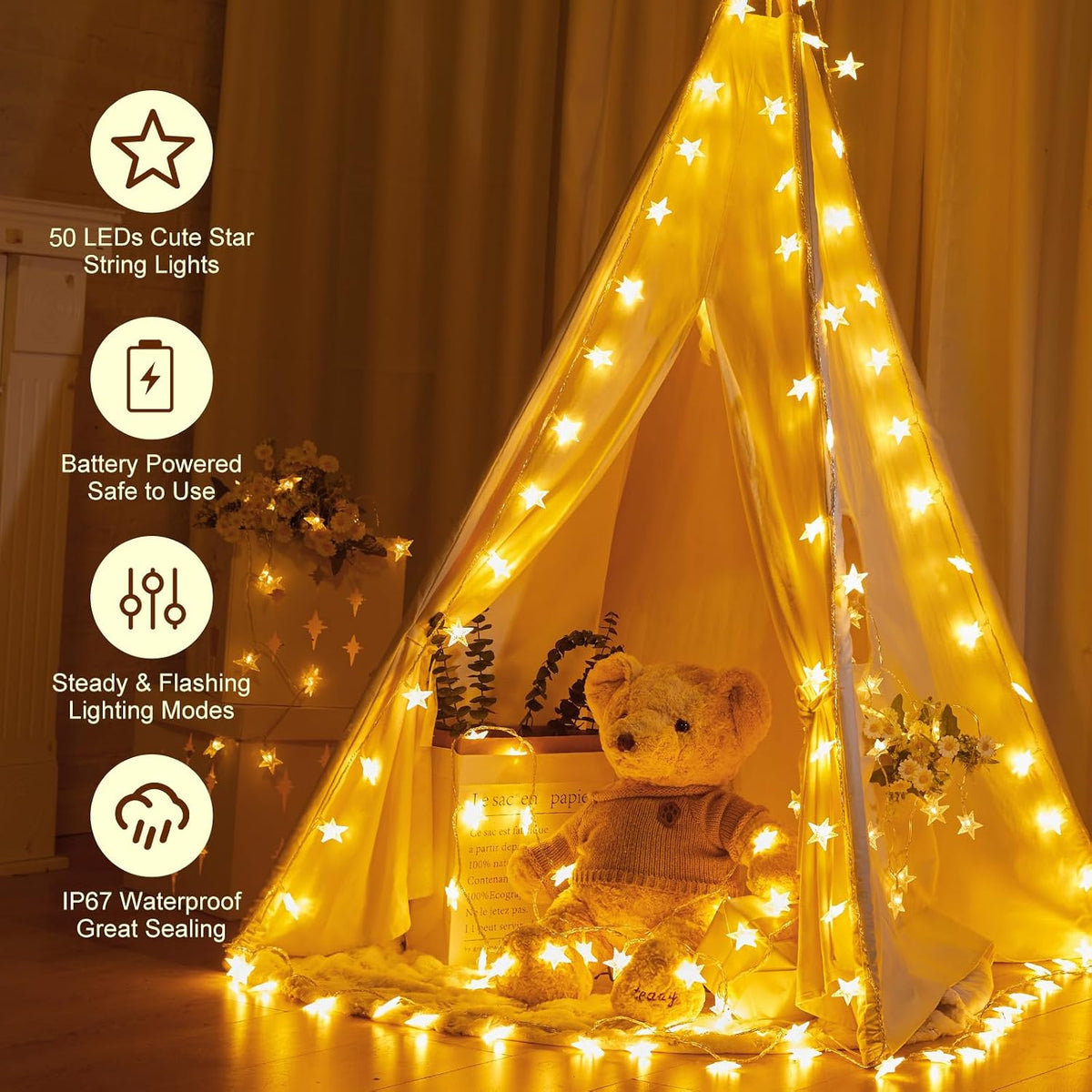 Minetom 50 LED Star String Lights, 17ft Fairy Lights Battery Operated