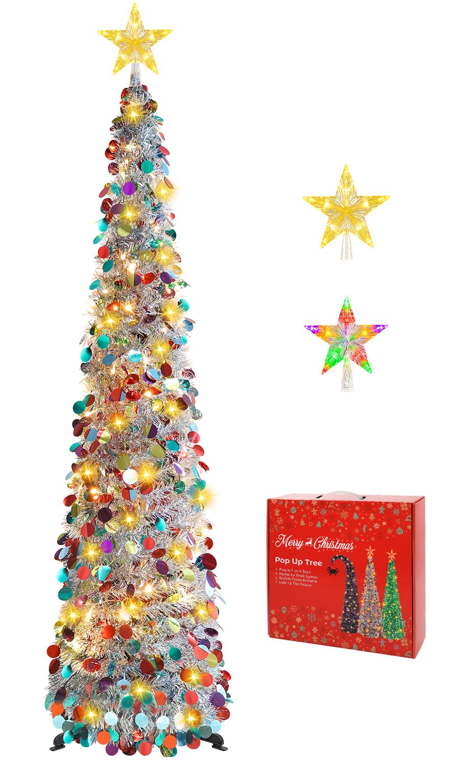 5FT Pop Up Christmas Tree with Lighted Top Star for Christmas Decorations