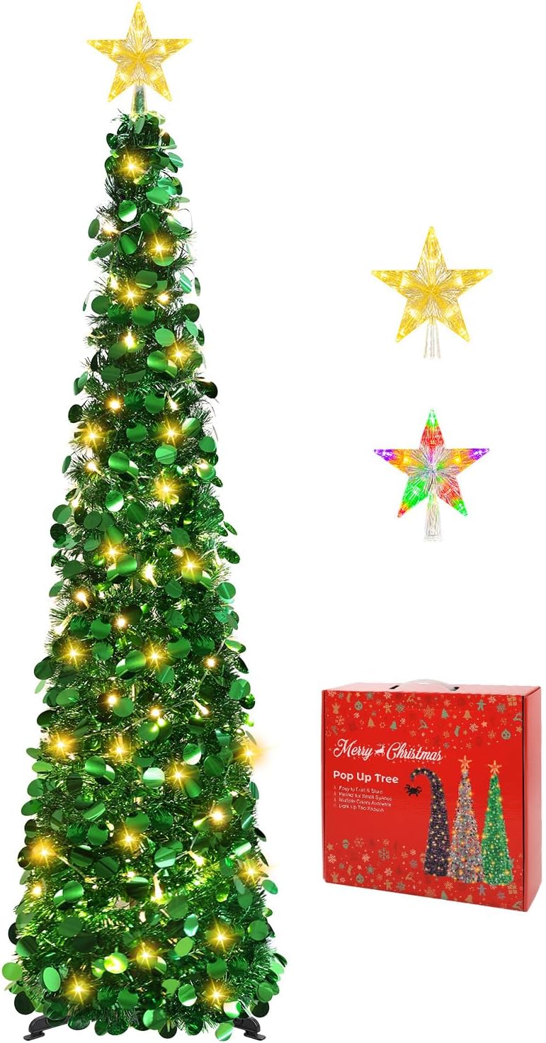 5FT Pop Up Christmas Tree with Lighted Top Star for Christmas Decorations