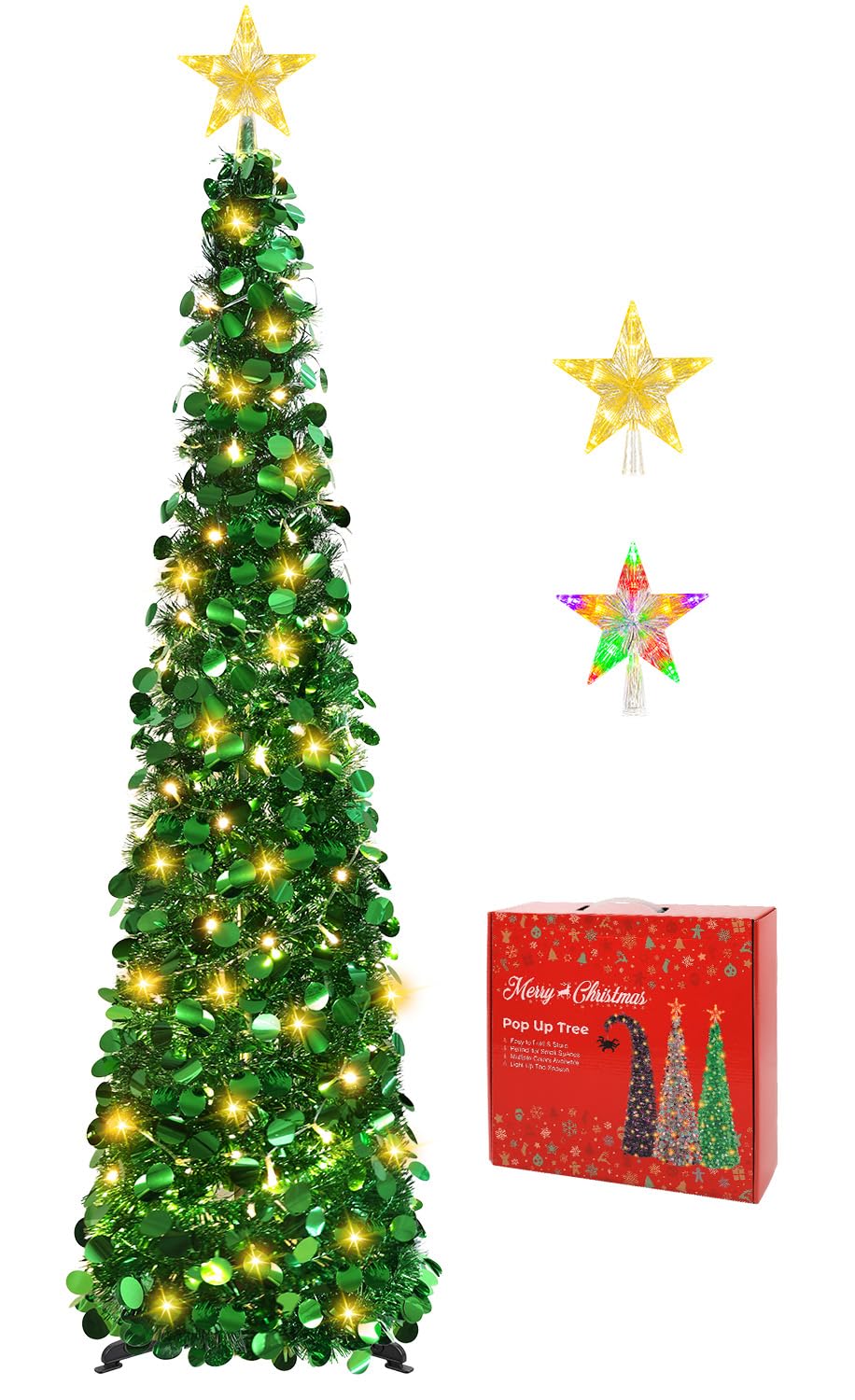 5FT Pop Up Christmas Tree with Lighted Top Star for Christmas Decorations