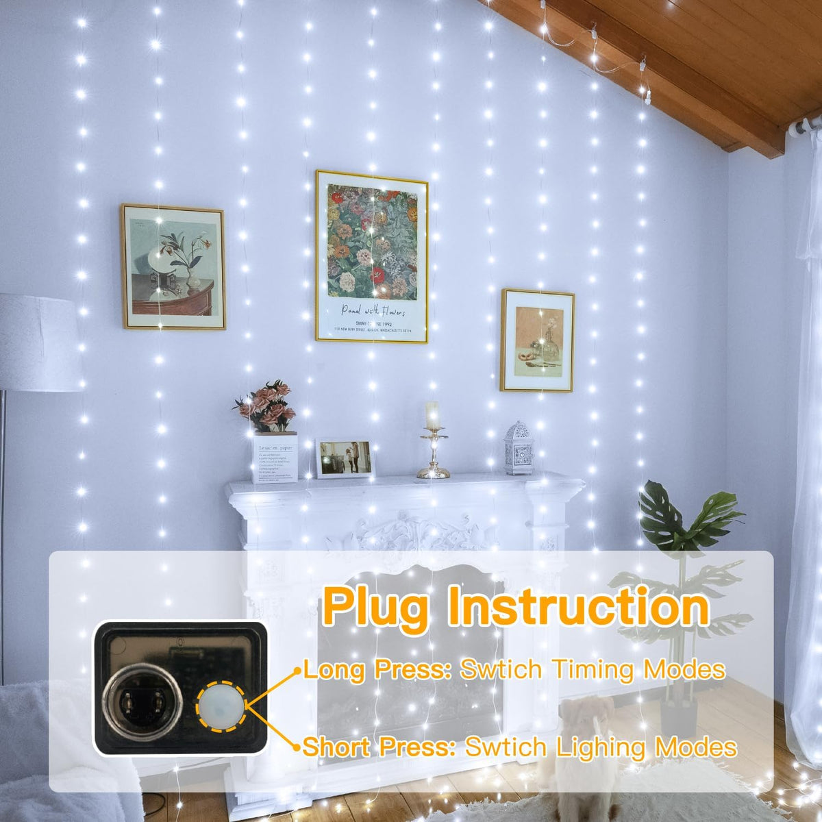 Ollny Curtain Lights 300LED 9.8ftx9.8ft, Connectable IP67 Waterproof