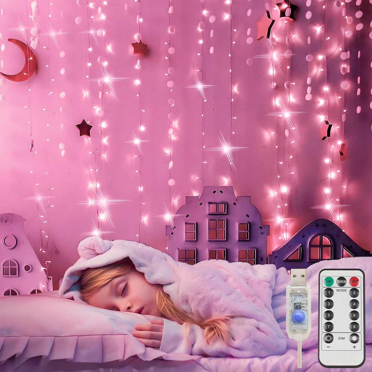 suddus 200 LED Curtain Lights Fairy Lights with Remote Bedroom 6.5x6.5ft