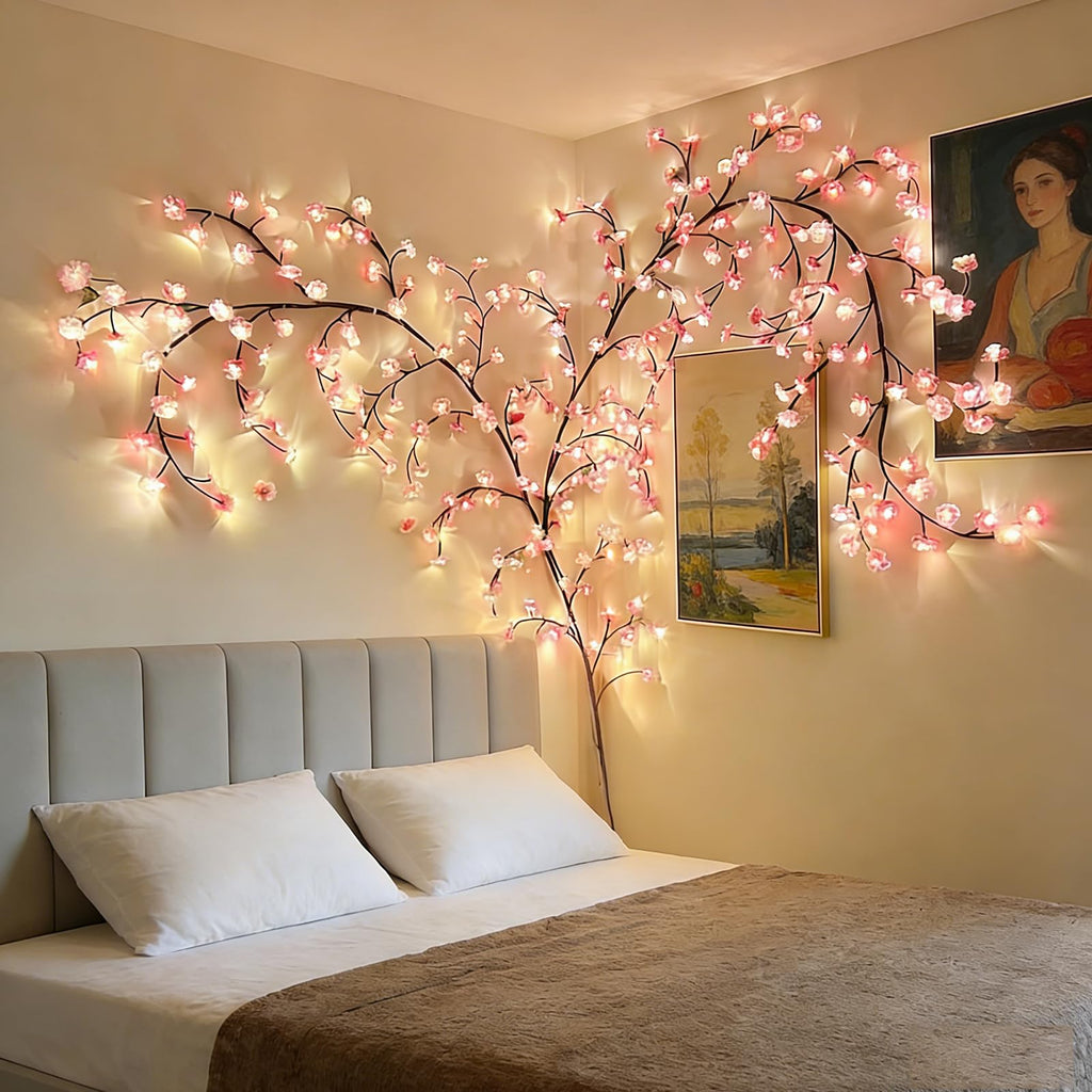Bare Lamp LED Tree Branch Lights for Wall, Enchanted Willow Vine Lights for Bedroom, 72 Flower String Lights Decor and USB Powered,8 Lighting Modes for Indoor Window Wedding Decor (63in)