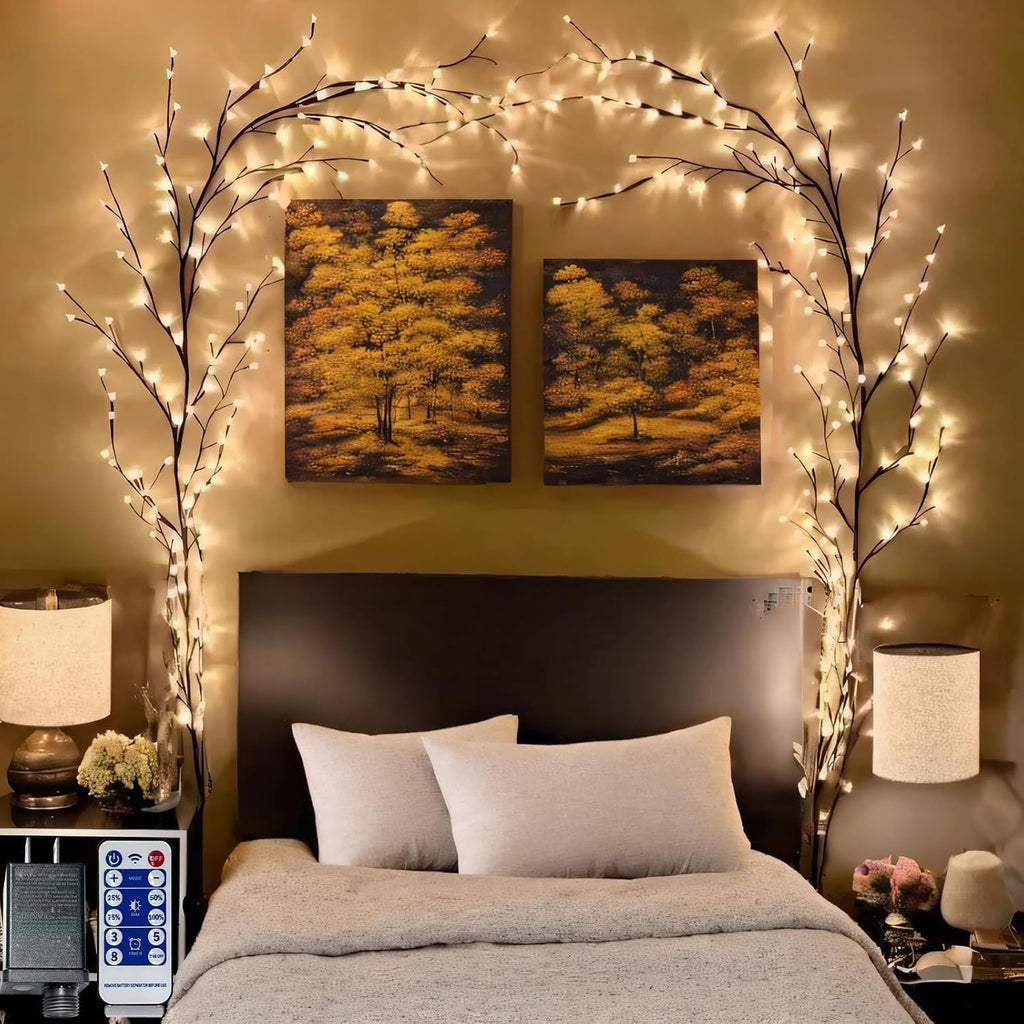 Bare Lamp LED Tree Branch Lights for Wall, Enchanted Willow Vine Lights for Bedroom, 72 Flower String Lights Decor and USB Powered,8 Lighting Modes for Indoor Window Wedding Decor (63in)