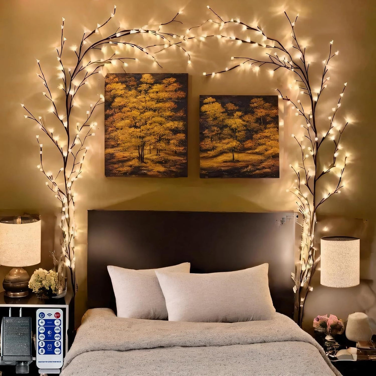 Bare Lamp LED Tree Branch Lights for Wall, Enchanted Willow Vine Lights for Bedroom, 72 Flower String Lights Decor and USB Powered,8 Lighting Modes for Indoor Window Wedding Decor (63in)