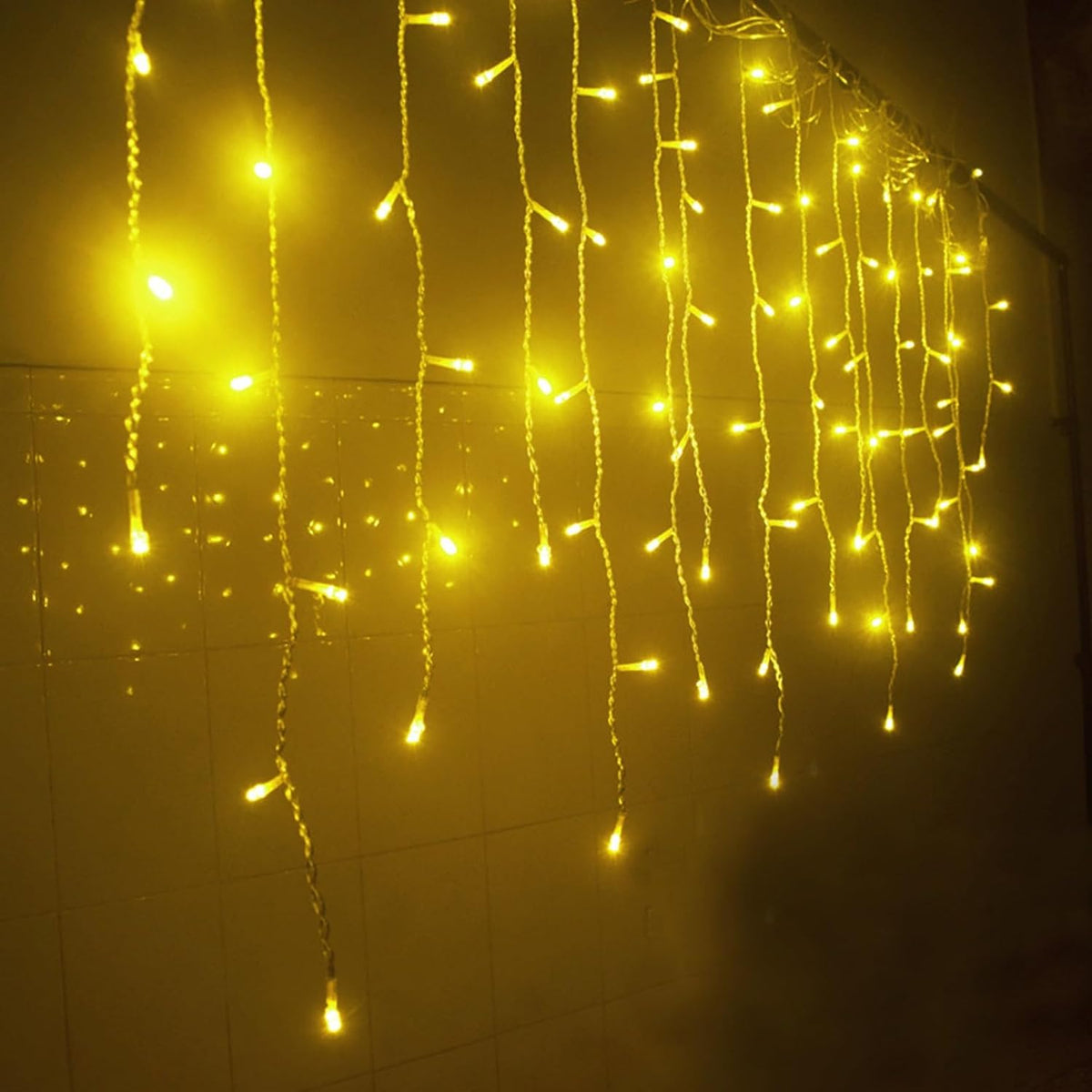 LED Icicle Christmas Lights, 13FT 96 LEDs Fairy String Lights Extendable Curtain 8 Modes Dangling Twinkle Novelty Hanging Lights for Ceiling Party Window Decorations, Warm White 4M
