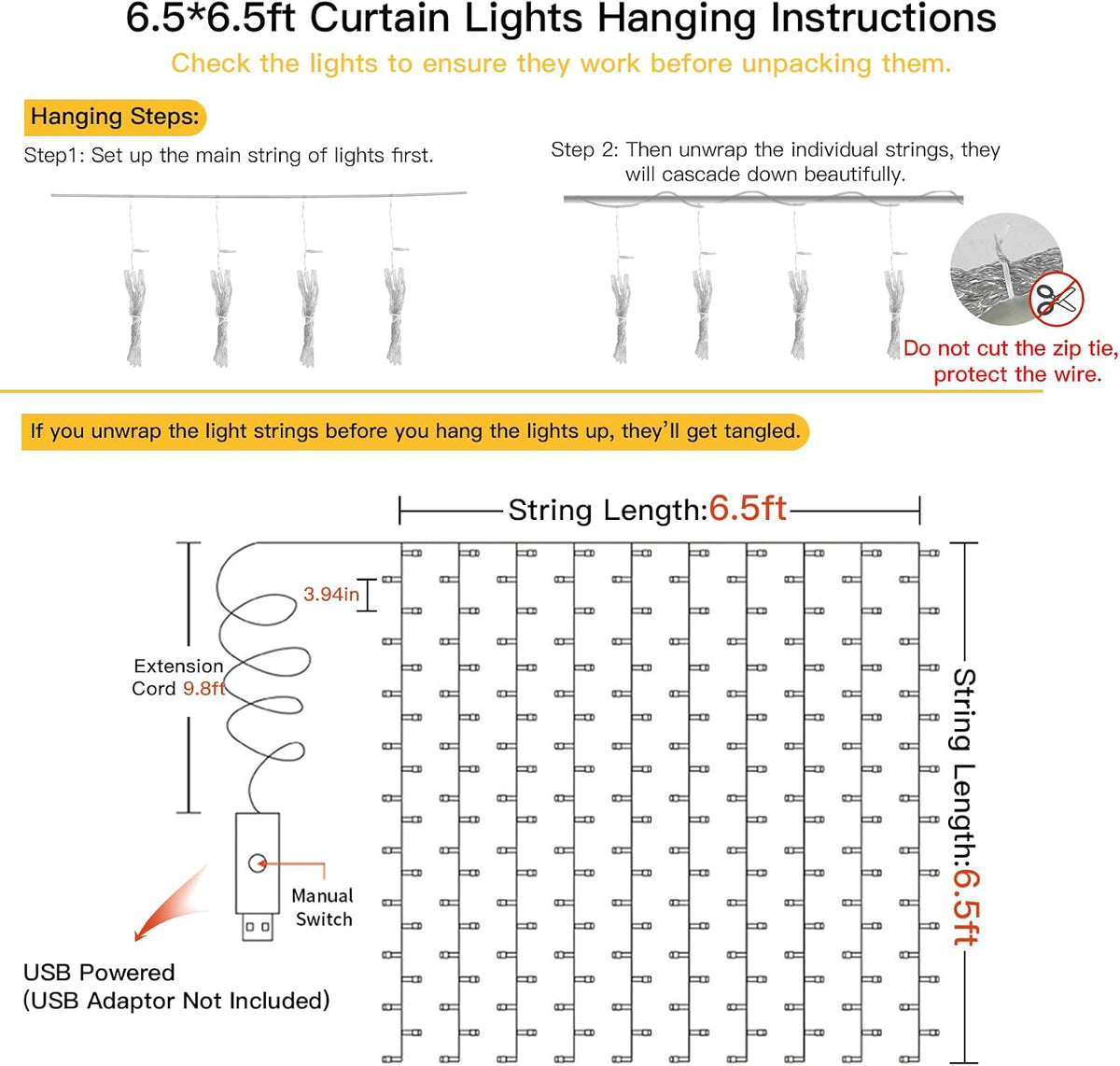 suddus 200 LED Curtain Lights Fairy Lights with Remote Bedroom 6.5x6.5ft