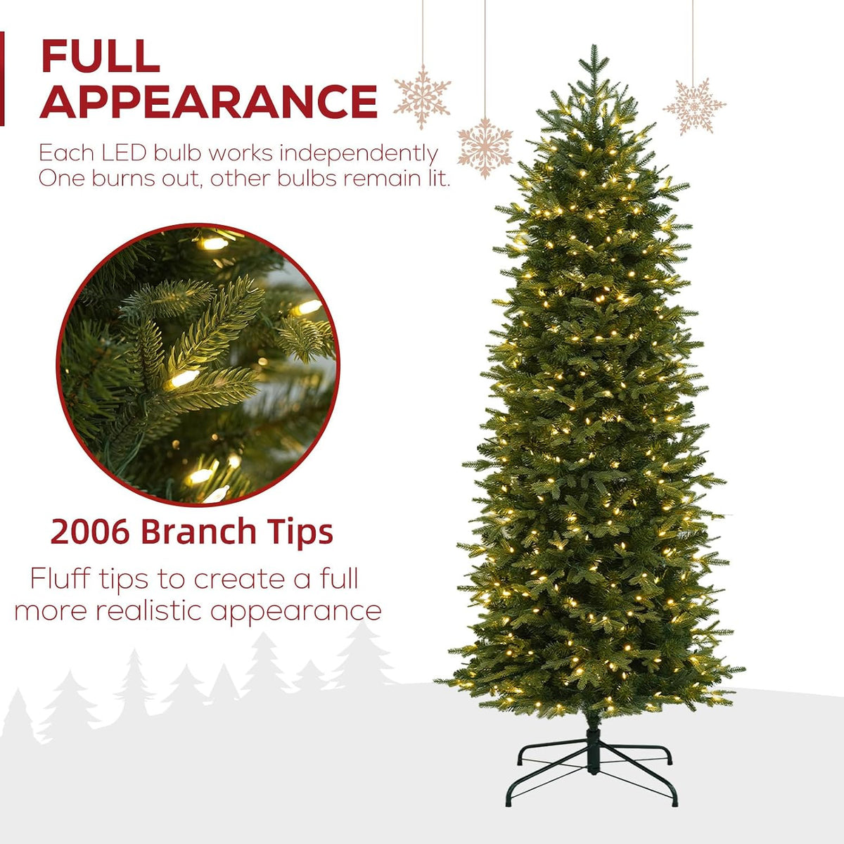 Hykolity 7.5 ft Prelit Pencil Christmas Tree with 400 Warm White LEDs