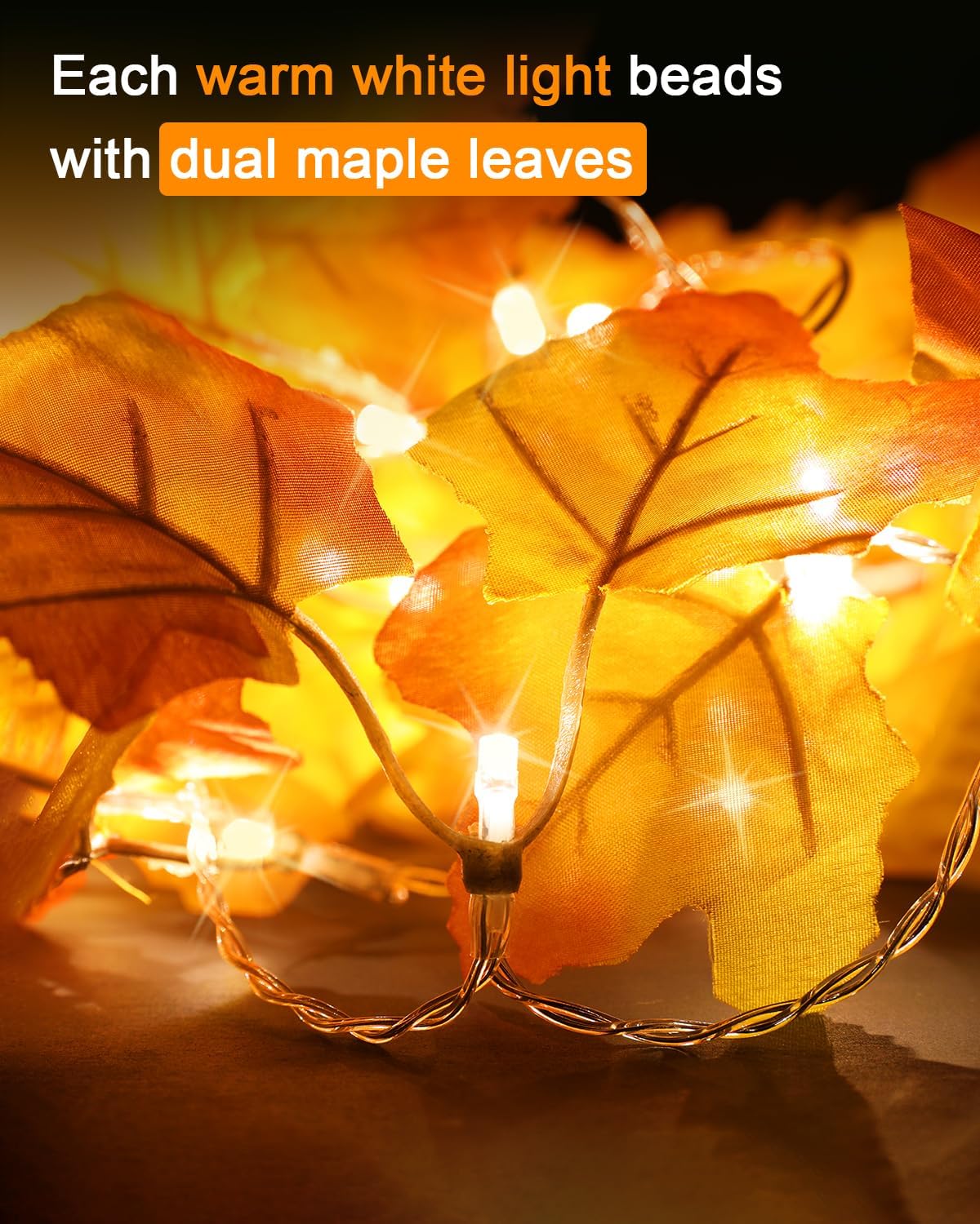 Luditek Fall Decor 3-Pack Fall Garland with Lights, Total 24.6ft 60LED