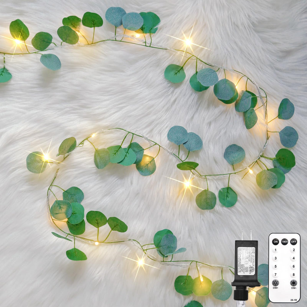 suddus 60LED Garland with White Camellia Lights Battery Operated Clear Wire