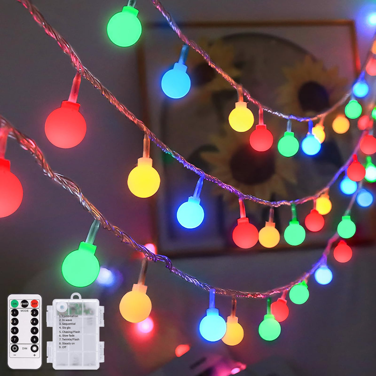 JMEXSUSS 100 LED Globe String Lights Indoor Bedroom, 33ft Fairy Lights