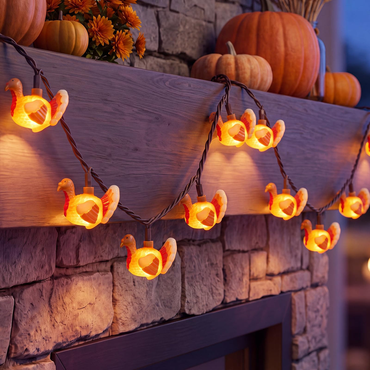 SUNSGNE Thanksgiving Turkey String Lights, 12FT 20 LED Fall Decor Lights