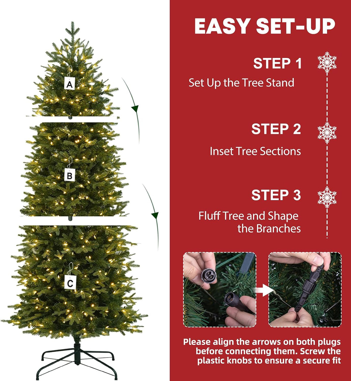 Hykolity 7.5 ft Prelit Pencil Christmas Tree with 400 Warm White LEDs