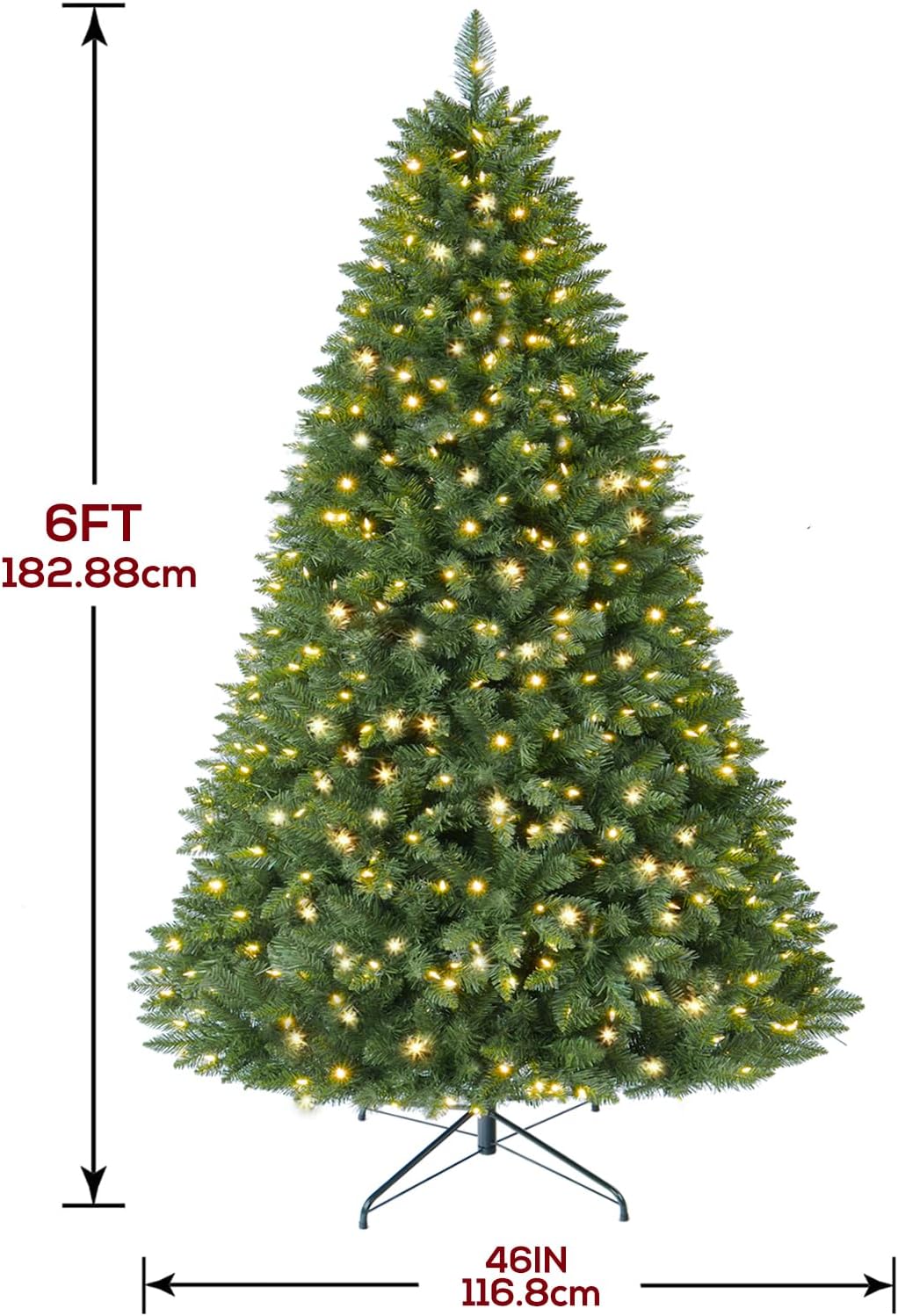 6 FT Pre-lit Christmas Tree Spruce with Remote Control, 300 Warm White Multi-Color Changing LED Lights, Artificial Hinged/Feel Real/Realistic for Home, Holiday Decoration Dual Color LED