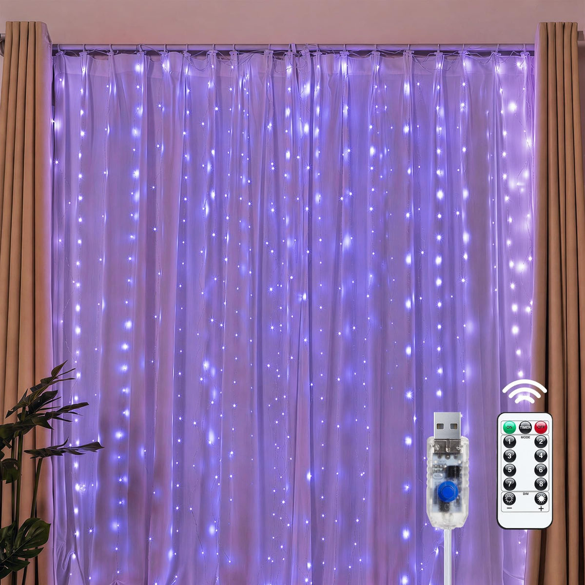 Brightown 300 LED Fairy Curtain Lights, 9.8ft x 9.8ft Curtain String Lights