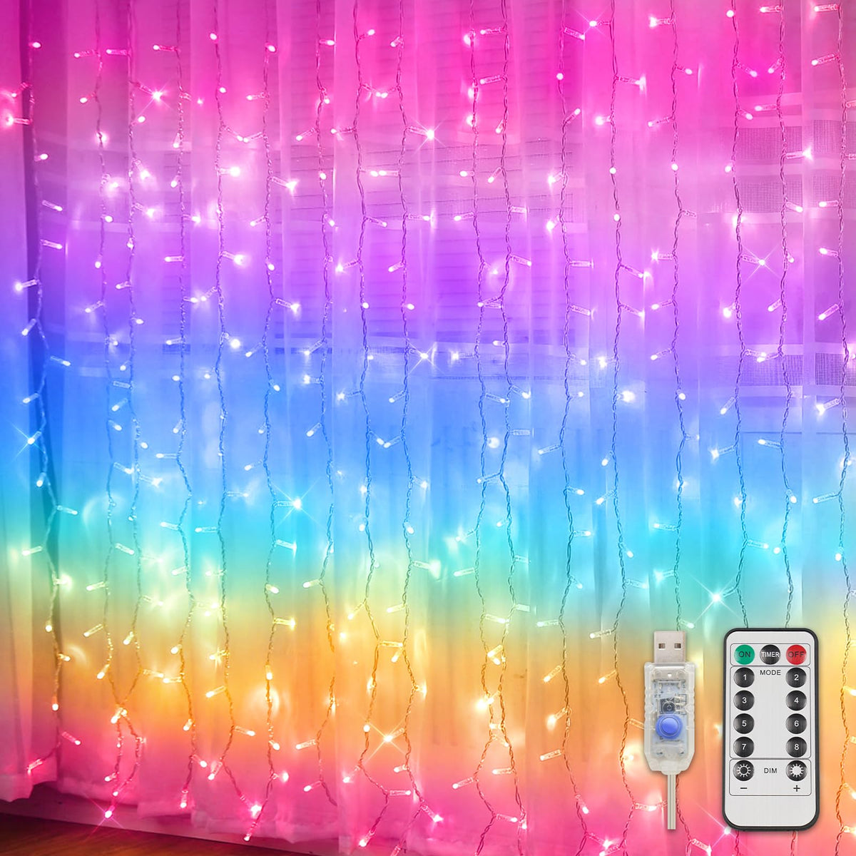 suddus 200 LED Curtain Lights Fairy Lights with Remote Bedroom 6.5x6.5ft
