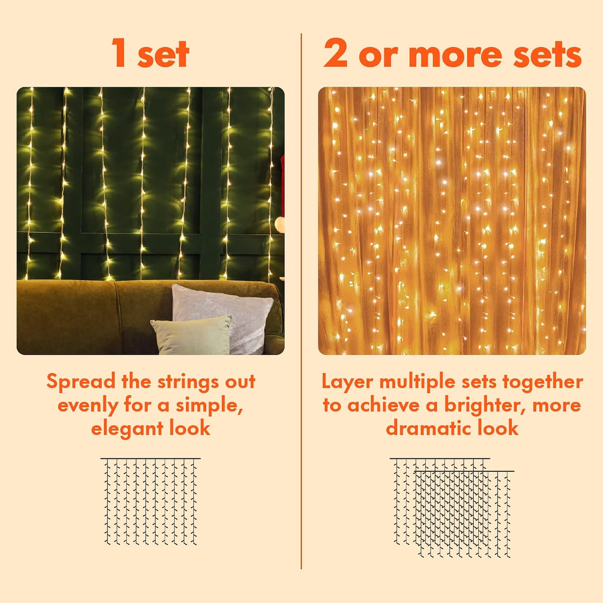 Twinkle Star 300 LED Curtain String Lights, Warm White