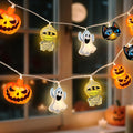 Halloween String Lights Indoor: 9.84 FT 20 LED Battery Operated Pumpkin Ghost Cat Lighted Decorations – 8 Modes Waterproof Timer for Window Porch House Room Bedroom Party Decor