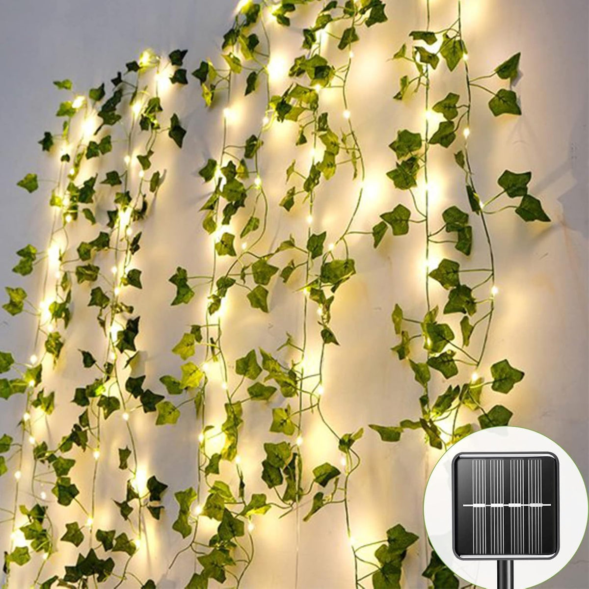 A.bigwhale Outdoor Solar Fairy Lights, 39.3ft Ivy Fairy Lights with 120 LED String Lights, Solar Vine Lights Outdoor Weatherproof, 8 Modes Leaf Light for Garden, Balcony, Patio, Room Decoration