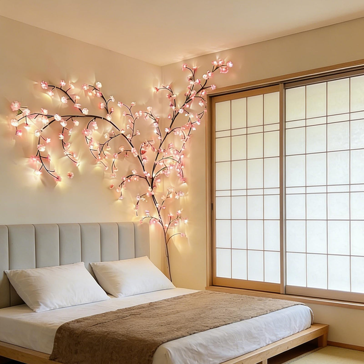 Bare Lamp LED Tree Branch Lights for Wall, Enchanted Willow Vine Lights for Bedroom, 72 Flower String Lights Decor and USB Powered,8 Lighting Modes for Indoor Window Wedding Decor (63in)
