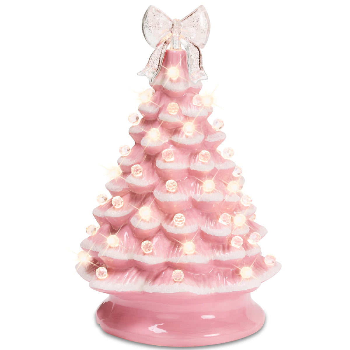 Best Choice Products 15in Ceramic Christmas Tree, Pre-lit Hand-Painted Tabletop Holiday Tree, 2 Star Toppers, 64 Lights - Gingerbread w/White Bulbs